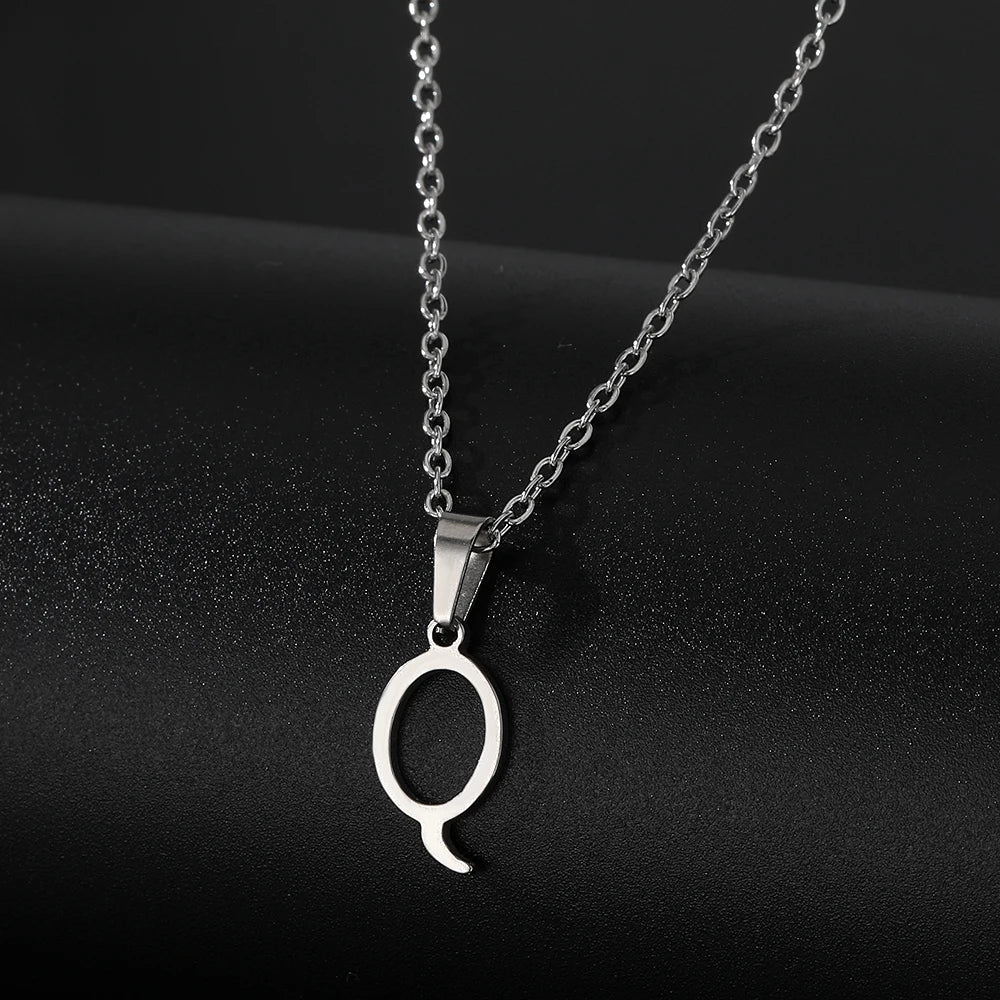 Stainless Steel English Alphabet 26 A-Z Letter Necklace Pendant Women Men Capital Initial Name Necklace Birthday Gift
