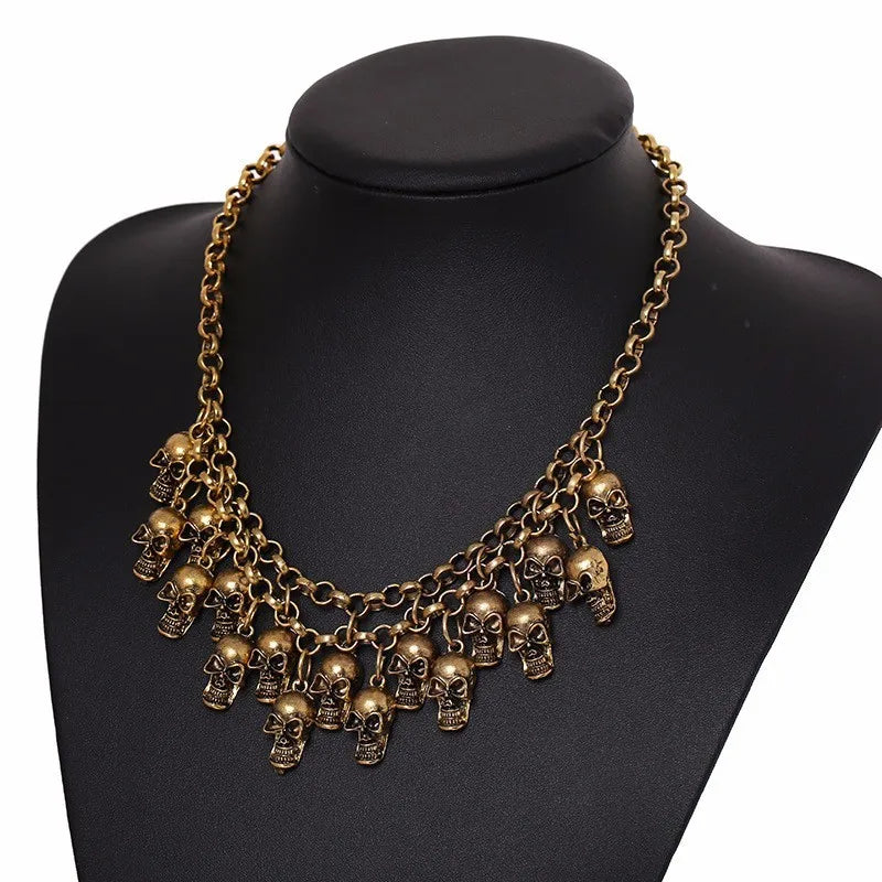 Halloween Jewelry Sets Vintage Goth Punk Pirate Skeleton Skull Statement Necklace And Earrings For Men Women Party Accessories