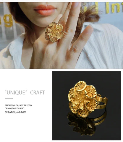 Brazilian Spiral Ring Women 24K Gold Plated Wedding Bride Arabic Ethiopian Dubai Big Nigerian Jewellery Moroccan Resizable