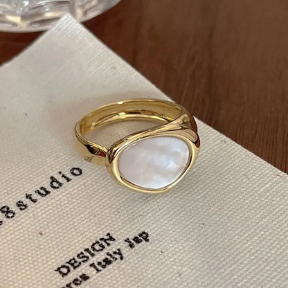 Shell Opal Stone Cuff Rings For Women Girl 2024 New Trend Fashion Personalized Vintage Jewelry Ladies Gifts Party anillos mujer