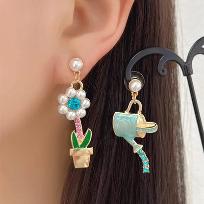 Elegant Cherry Blossom Princess Earrings for Women Personalized Asymmetrical Long Tassel Star Pearl Ear Stud Party Jewelry Gifts
