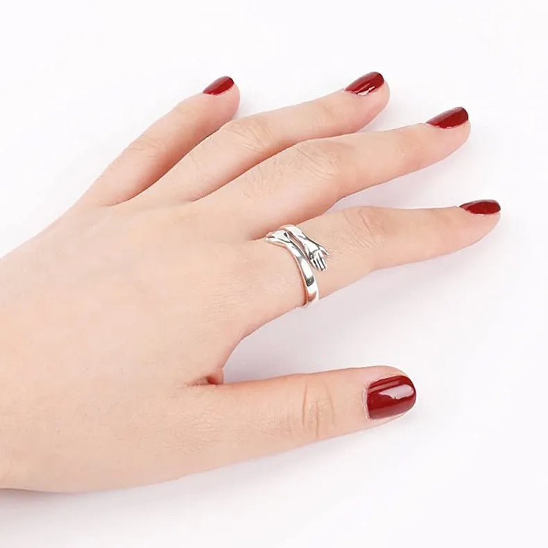 Round Gold Color Warmly Embraced Love Hug Open Rings For Women Cute Creative Hands  Adjustable Jewelry