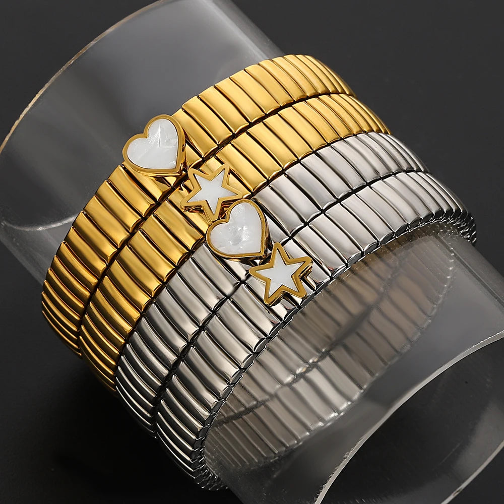 Greatera Elastic Love Ring Bangle For Women Men Fashion Multiple Stainless Steel Star Pattern Charm Watch Strap Bracelet Jewelry