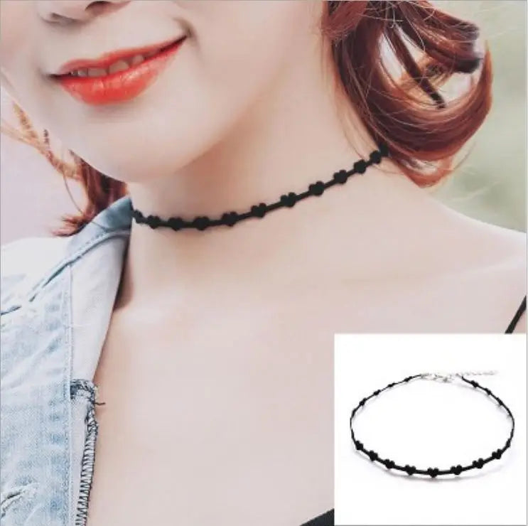Black Velvet Choker Necklace For Women Vintage Black Star Sexy Lace Necklaces with Pendants Gothic Girl Gifts Neck Jewelry