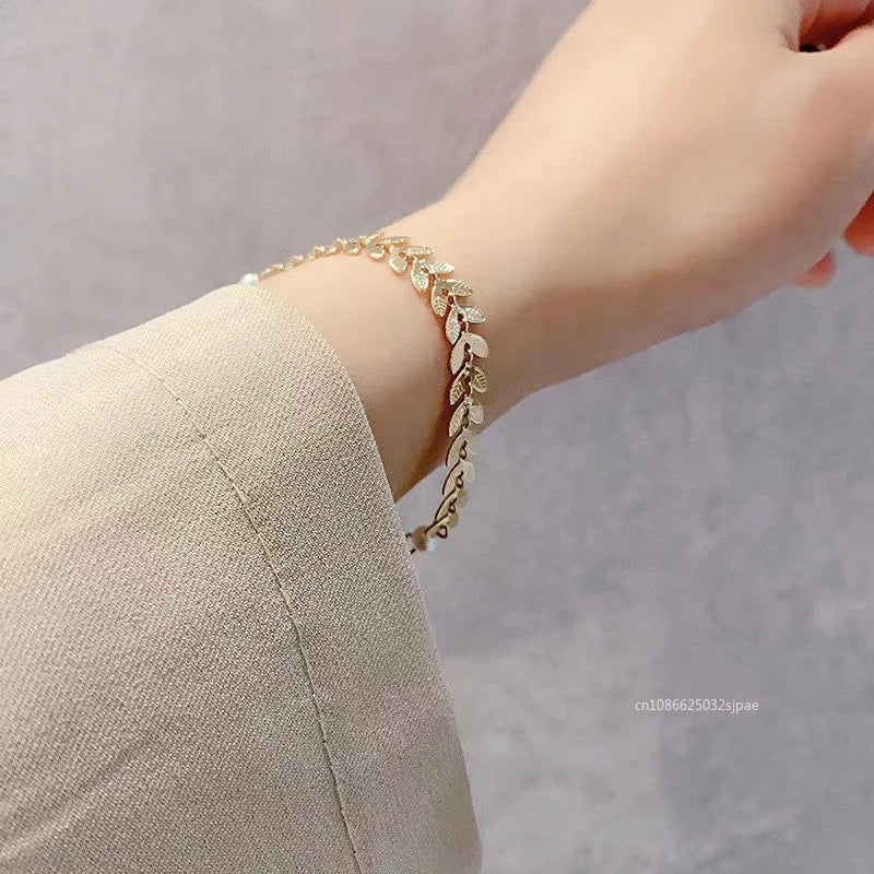 New Simple Wheat Ear Pearl Bracelet Necklace Earrings Jewelry Set for Women Lucky Gold Color Bracelet Charm Jewelry Necklaces