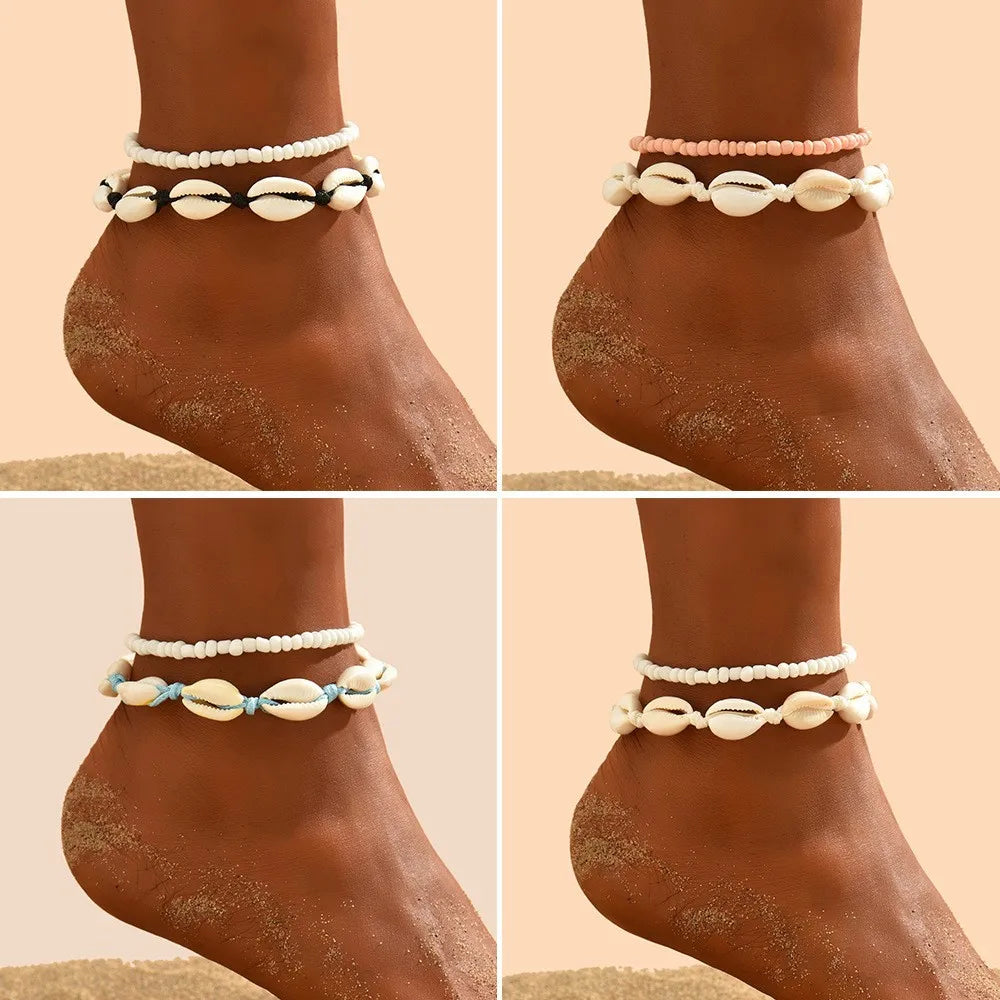 Shell Anklets For Women Foot Jewelry Summer Beach Barefoot Bracelets Ankle on Leg Chain Ankle Strap Accessories Bohemian Natural