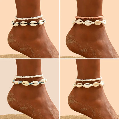 Shell Anklets For Women Foot Jewelry Summer Beach Barefoot Bracelets Ankle on Leg Chain Ankle Strap Accessories Bohemian Natural