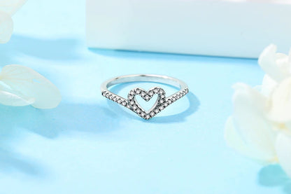Original 925 Sterling Silver Rings For Women Love Heart Crown Wishbone Engagement Wedding Ring Rose Gold Luxury Jewelry Gift