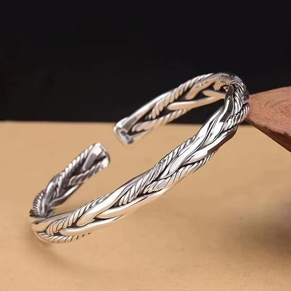 One, European and American Antique Silver Bracelet, Male and Female Personality, Fried Dough Twists Opening Adjustable Bracelet