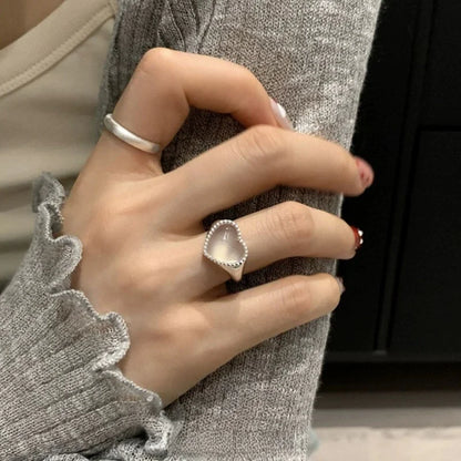 Silver Color Love Heart Geometric Ring For Women Girl Trendy Simple Temperament Sweet Wedding Bride Aesthetic Jewelry Gift