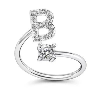 LATS Zircon Initial A-Z Letter Rings for Women Girl Adjustable Opening Ring Name Alphabet Female Wedding Fashion Jewelry Gift
