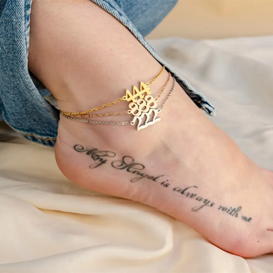 111 222 333 444 555 666 777 888 999 Angel Number Anklets For Women Stainless Steel Leg Bracelet Beach Foot Goth Jewelry BFF Gift