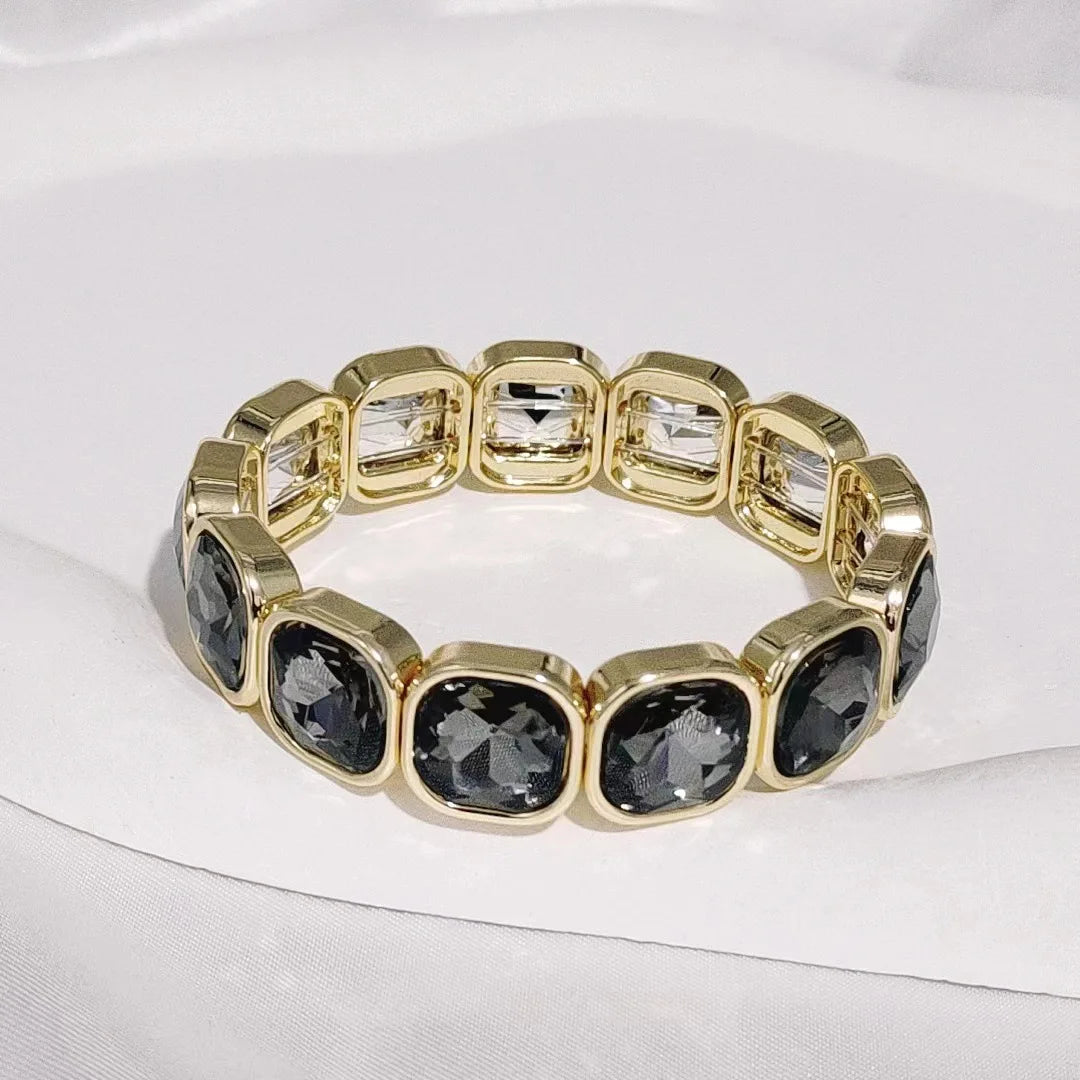 Boho Style Fashionable Light Luxury Square Beaded Inlaid Crystal Elastic Rope Bracelet Women's Jewelry