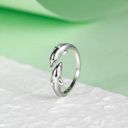 Trumium 100% 925 Silver Ring Trendy Double Dolphin rings for Women Girl Finger Fine Jewelry Women Open No Fade Whosales