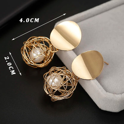 Retro Exaggerate Metal Statement Earrings for Women European Fashion Round Star Square Leaf Twist Geometry Long Earrings Jewelry