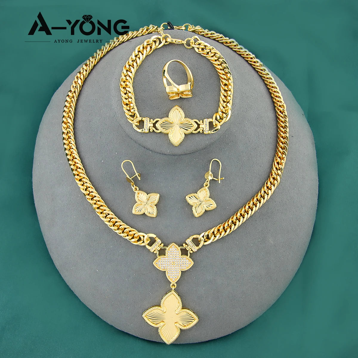 Italian Jewelry Set 21k Gold Plated Zircon Dubai Luxury Necklace Bracelet Earrings Ring Sets Women Wedding Birthday Party Gifts