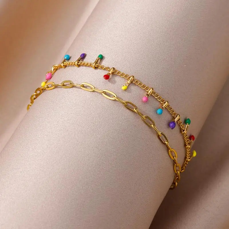 Anklets for Women Stainless Steel Stone Beaded Chain Anklet Summer Beach Accessories Boho Leg Bracelets Jewelry Tobilleras Mujer
