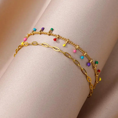 Anklets for Women Stainless Steel Stone Beaded Chain Anklet Summer Beach Accessories Boho Leg Bracelets Jewelry Tobilleras Mujer