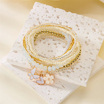 9 Pcs Bohemian Butterfly Flower Beaded Bracelet for Women Handmade Rice Beads Stacked Bracelet Bangles Set Girls Party Jewelry