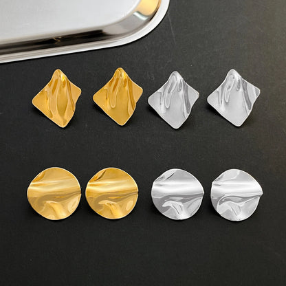LATS New Stainless Steel Pleated Geometric Earrings for Women Gold-plated Retro Glossy Irregular Ear Accessories Fashion Jewelry