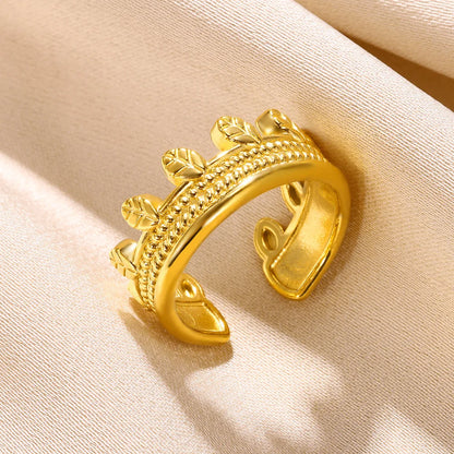 Stainless Steel Rings for Women Gold Color Couple Jewelry Aesthetic Accessorie Adjustable Punk Embossed Hollow Ring