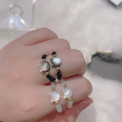 New Natural Moonstone Obsidian Rings Beads Minimalist Fidget Ring Cute Black White Cat Ring Women Men Party Accessories Jewelry