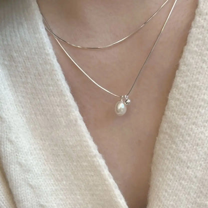 LATS Silver Color Simple Design Long Drop Pendant Necklace for Women Double-layered Clavicle Chain Fashion Jewelry Gifts