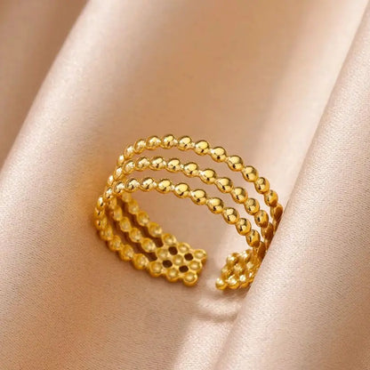 Stainless Steel Beads Design Rings For Women Gold Color Opening Ring Wedding Aesthetic Accessories Party Jewelry Gift BFF anillo