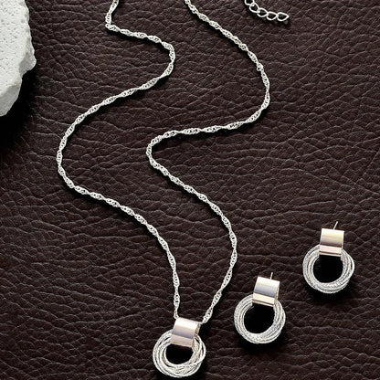 2 PCS Set Multiple Small Circle Pendant Earring Set Gold Plating Link Chain Wedding Party Jewelry Set Silver Color Stud Earring