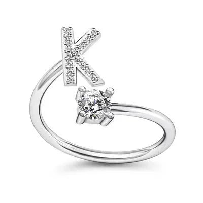 LATS Zircon Initial A-Z Letter Rings for Women Girl Adjustable Opening Ring Name Alphabet Female Wedding Fashion Jewelry Gift