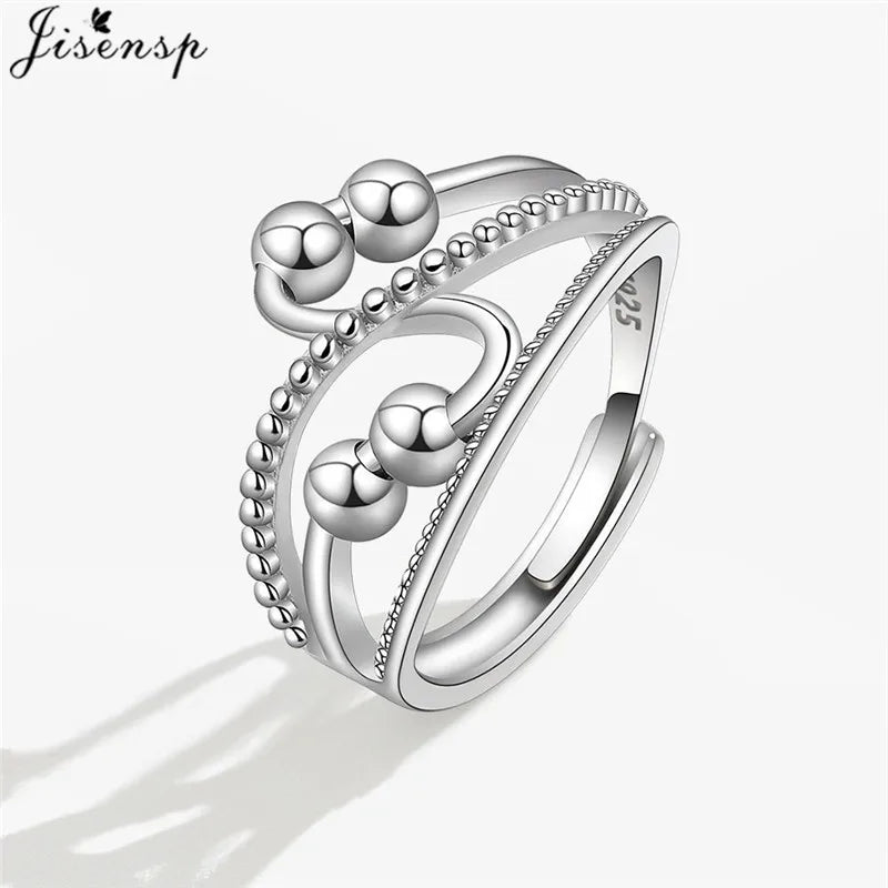 Simple Metal Beads Fidget Rotating Rings for Women Men Rotate Freely Anti Stress Anxiety Ring Spiral Round Ball Rotate Jewlery
