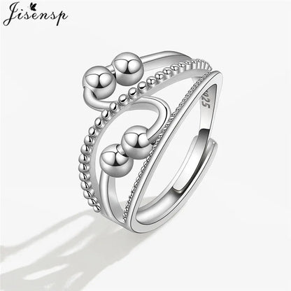 Simple Metal Beads Fidget Rotating Rings for Women Men Rotate Freely Anti Stress Anxiety Ring Spiral Round Ball Rotate Jewlery