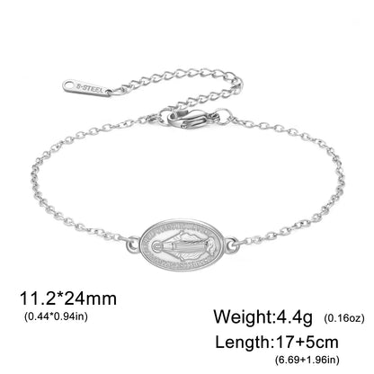 Stainless Steel Beaded Cross Virgin Mary Pendant Bracelet Fashion Jewelry Bracelet Gift for Woman
