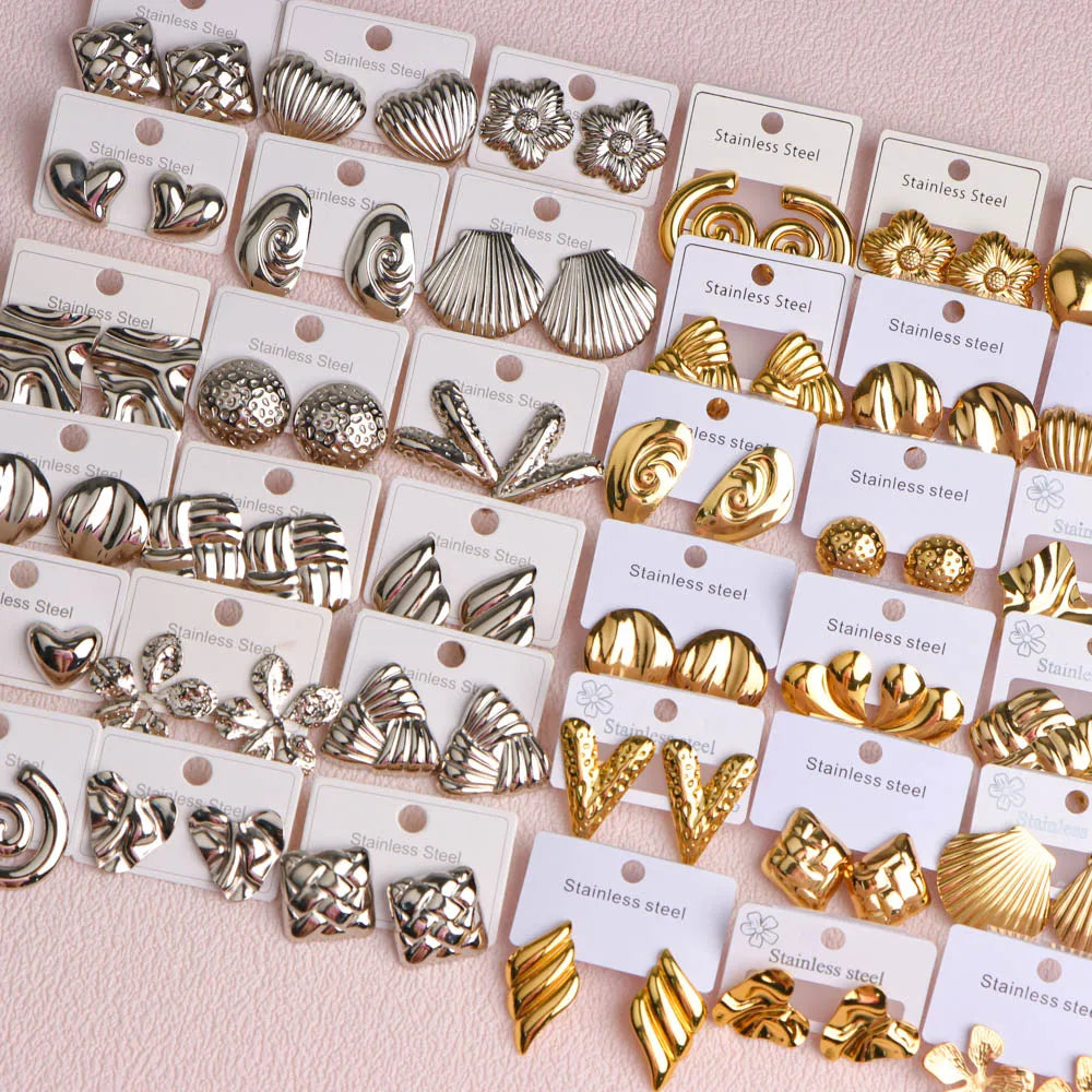 10Pairs/Lot Elegant Simple Stainless Steel Women Earrings Geometric Heart Mixed Style Jewelry Gift Giving Wedding Travel