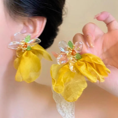 New Colorful Sun Flower Raffia Bead Earrings For Women Girl Handmade Bohemian Rattan Knit Earrings Summer Party Jewelry Gifts