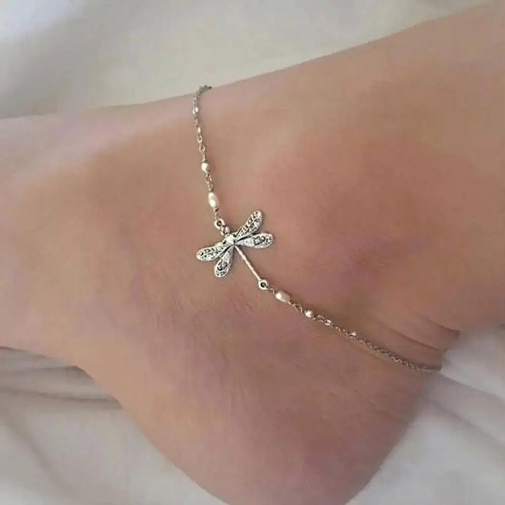 Anklet Jewelry Fashion Dragonfly Anklet With Pearl Dragonfly Simple Bracelet Ankle Pearl and American Lady European Beach D8S9