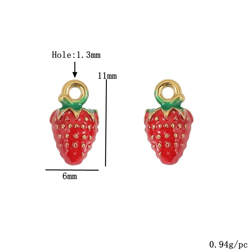3pcs/lot Stainless Steel Enamel Strawberry Charms Pendants for DIY Jewelry Necklace Earrings Bracelets Making Accessories