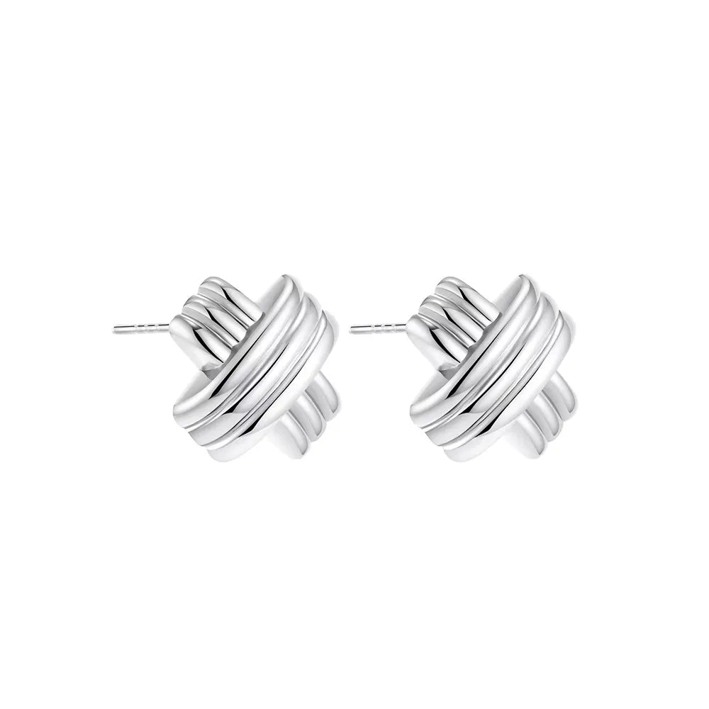 Retro Gold Plated Stainless Steel Texture Earrings for Women Circle Twist Geometric Statement Ear Stud Fashion Jewelry Bijoux