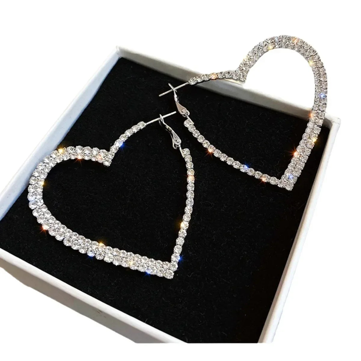 Delicated Shiny Full Crystal Rhinestones Heart Hoop Earrings for Women Girls Personality Banquet Earring Anniversary Jewelry6165