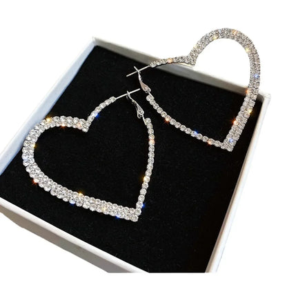 Delicated Shiny Full Crystal Rhinestones Heart Hoop Earrings for Women Girls Personality Banquet Earring Anniversary Jewelry6165