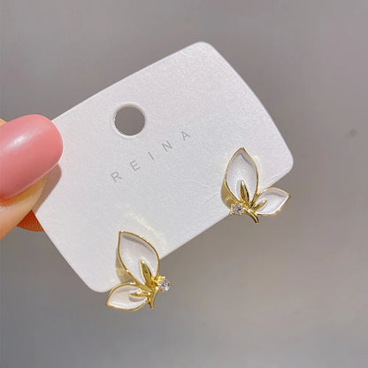 New Fashion Enamel Butterfly Stud Earrings Women Personality Beautiful Golden Rimmed Crystal Butterflies Earrings Jewelry Gift