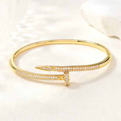 Classic Woman's Nail Shaped Open Bracelet Luxurious Gold Color Sparking Zircon Bracelet For Fashion - forward Events