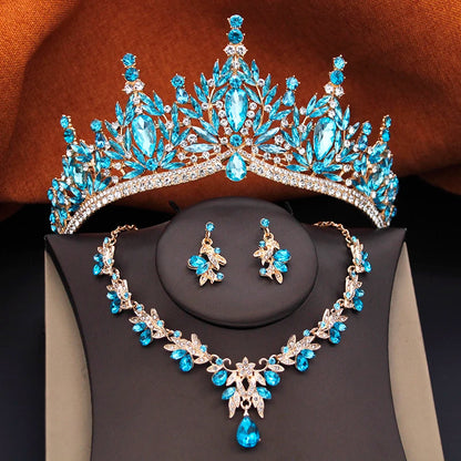 Bridal Jewelry Sets for Women Wedding Crown Birthday Tiaras and Choker Necklace Earrings Bride Party Costume Jewelry Accessories