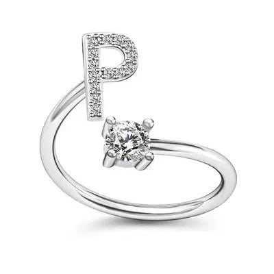LATS Zircon Initial A-Z Letter Rings for Women Girl Adjustable Opening Ring Name Alphabet Female Wedding Fashion Jewelry Gift