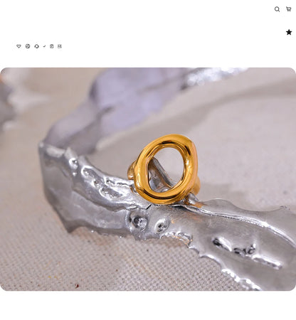 Yhpup Creative Stainless Steel Geometric Hollow Golden Minimalist Ring Fashion Waterproof Unusual Trendy Textured Jewelry