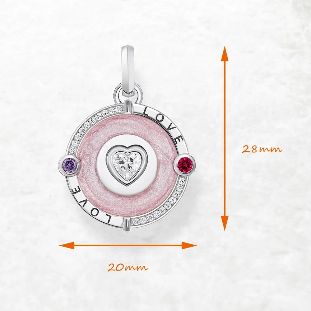 Pendant Pink Love Heart Round Disc Brand New Fine Jewelry 925 Sterling Silver Accessories Romantic Gift For Woman