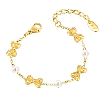 Vnox Stainless Steel Children's Bracelet For Baby Girls,Cubic Zirconia Inlay With Bow Element Chain,Cute Style Jewelry Daily