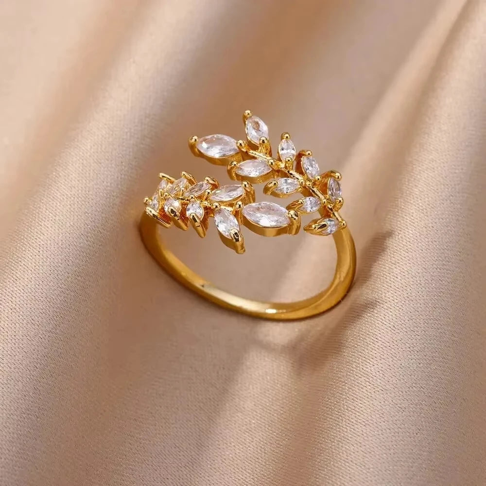 Zircon Cristal Geometric Rings For Women Stainless Steel Gold Color Adjustable Finger Ring Trendy Wedding Luxury Jewerly Gift