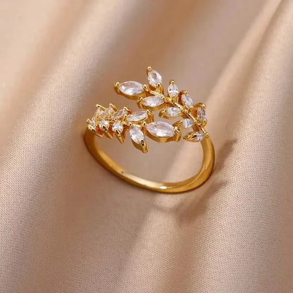 Zircon Cristal Geometric Rings For Women Stainless Steel Gold Color Adjustable Finger Ring Trendy Wedding Luxury Jewerly Gift