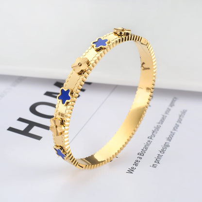 Fashionable New Design Stainless Steel Metal Gold Silver Five Leaf Flower Bracelet High Quality Women's Temperament Gift Clover